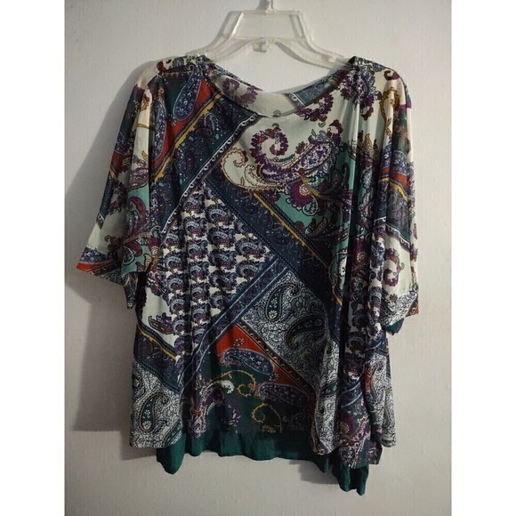 Chicos Womens 3P Blouse Paisley Overlay Built in Green Tank Top Short Sleeve New - Picture 1 of 4